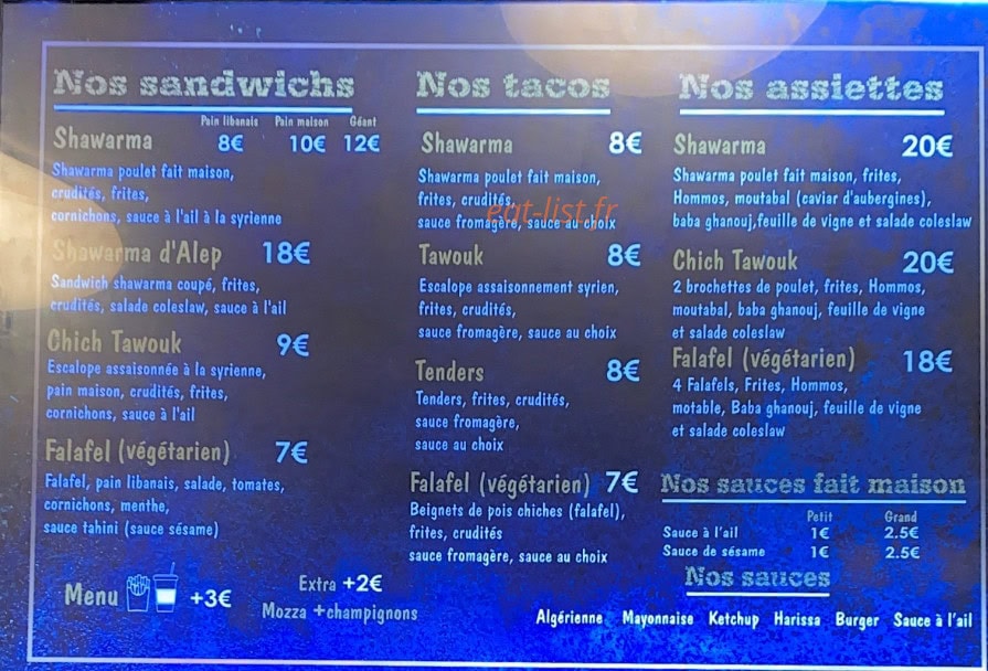 Shawarma d’Alep — carte page 2