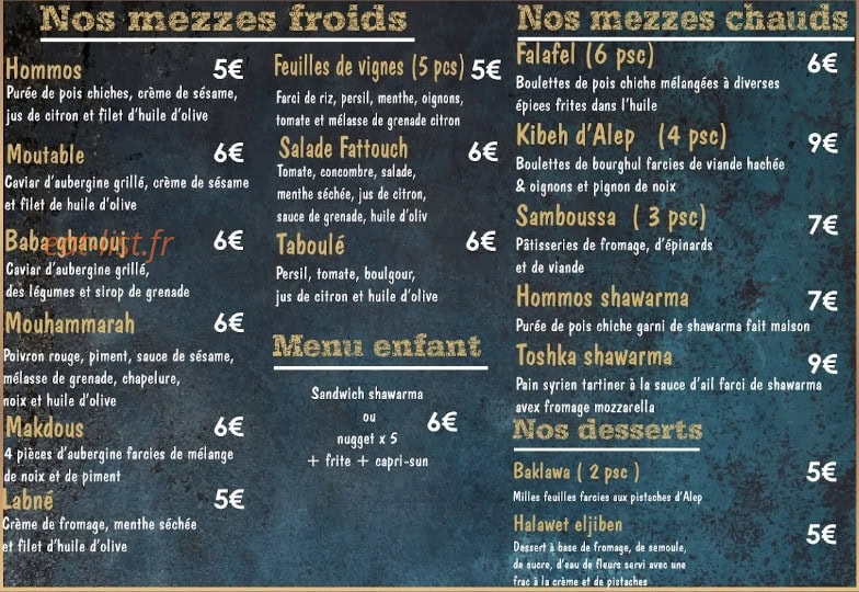 Shawarma d’Alep — carte page 1