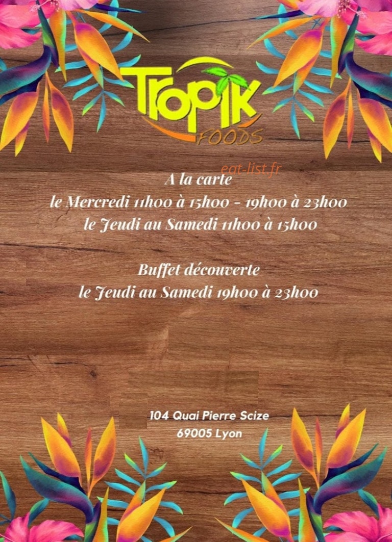 Tropik Foods — carte page 1