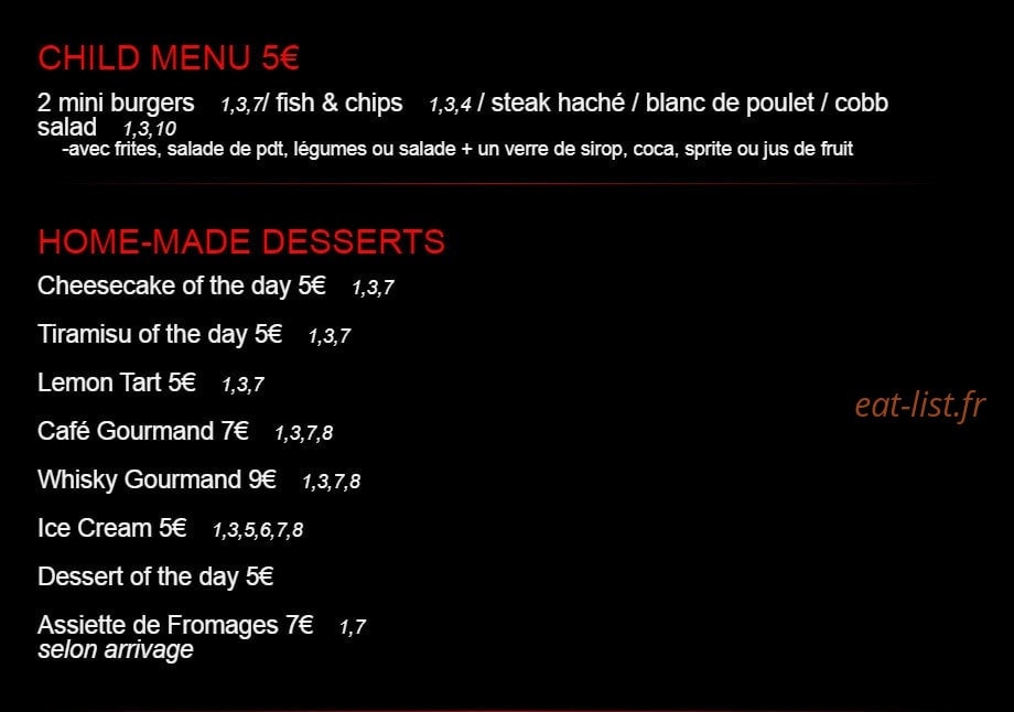Wallace Bar — carte page 5
