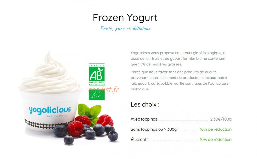 Yogolicious — carte page 1