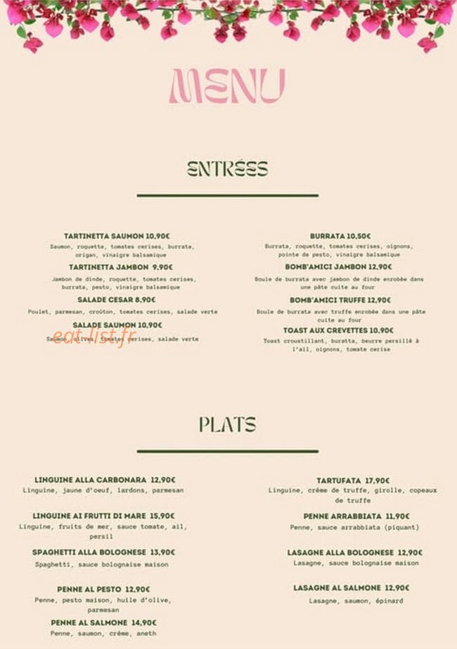 Amici Ristorante — carte page 1