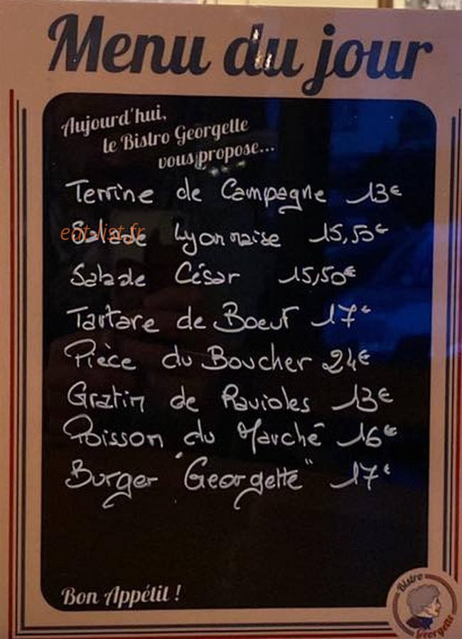 Bistro Georgette — carte page 1