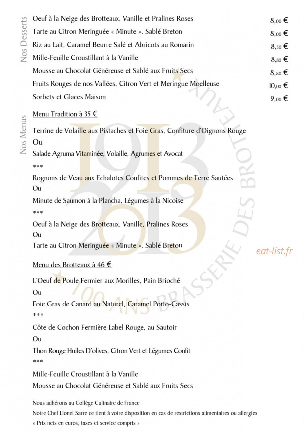 Brasserie des Brotteaux — carte page 2