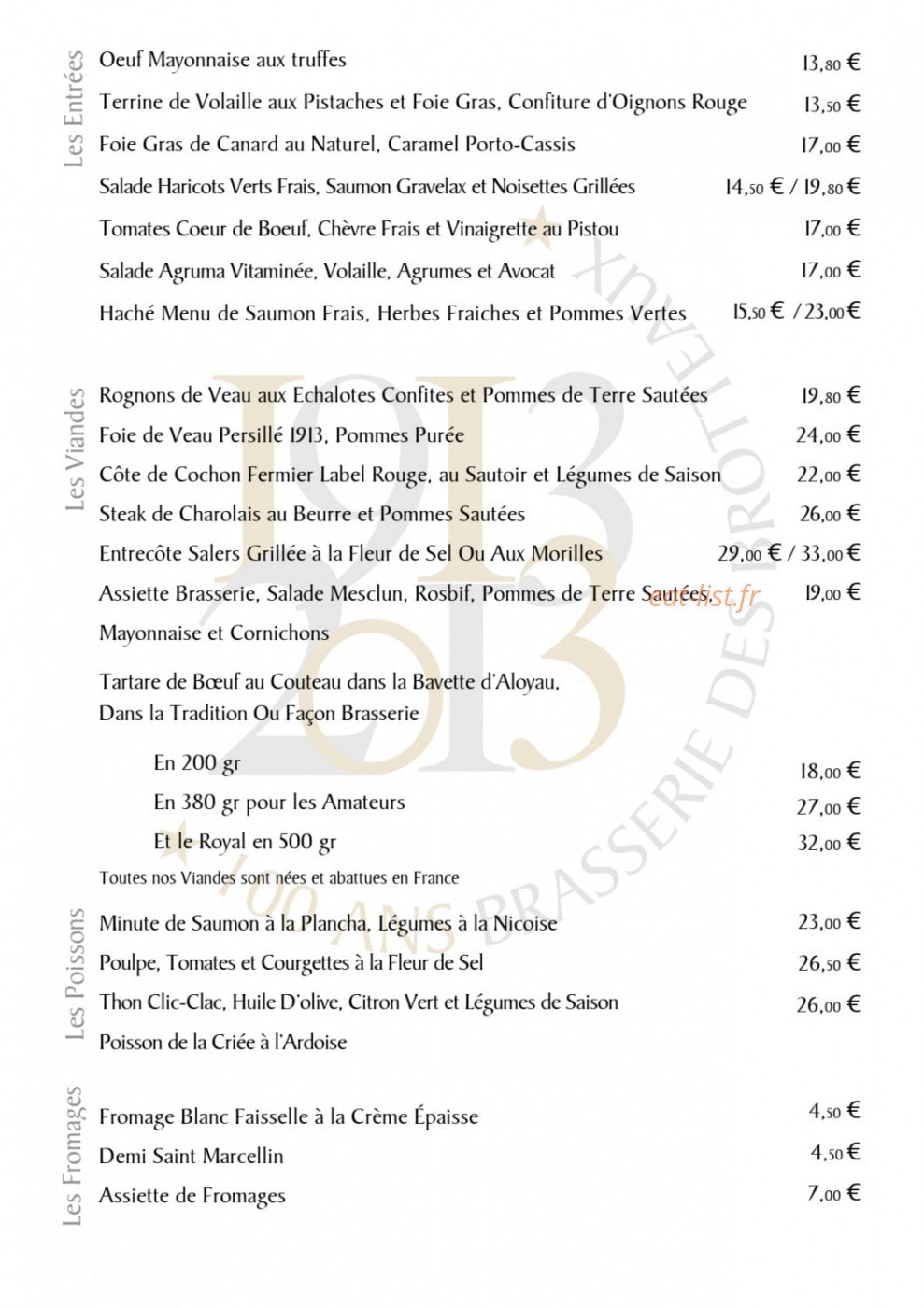 Brasserie des Brotteaux — carte page 1