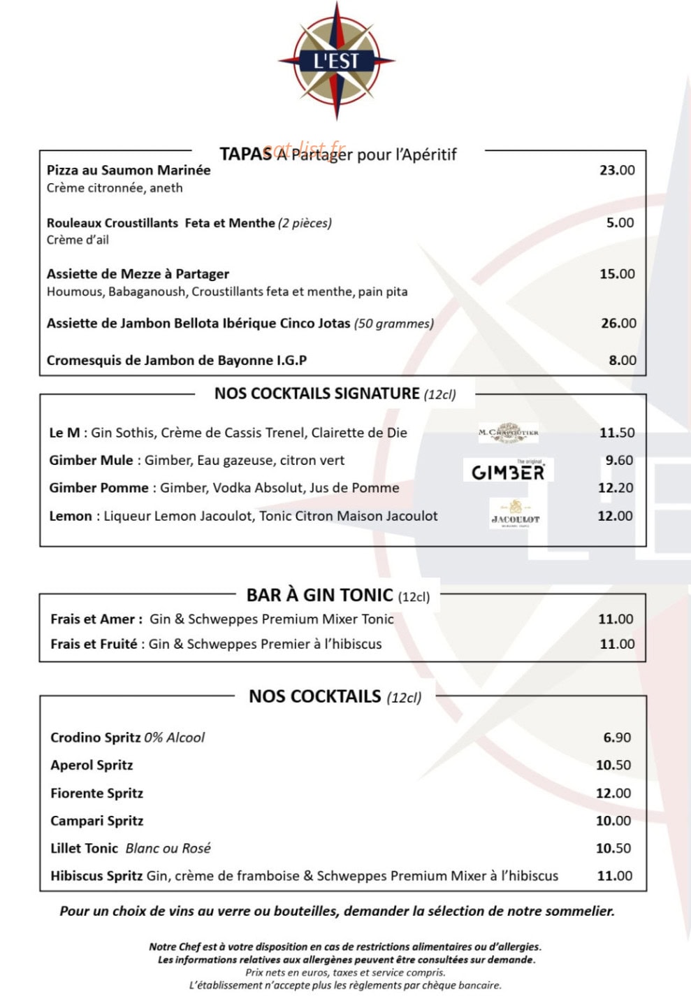 Brasserie L'Est — carte page 1