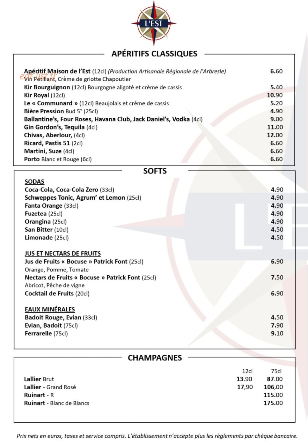 Brasserie L'Est — carte page 2