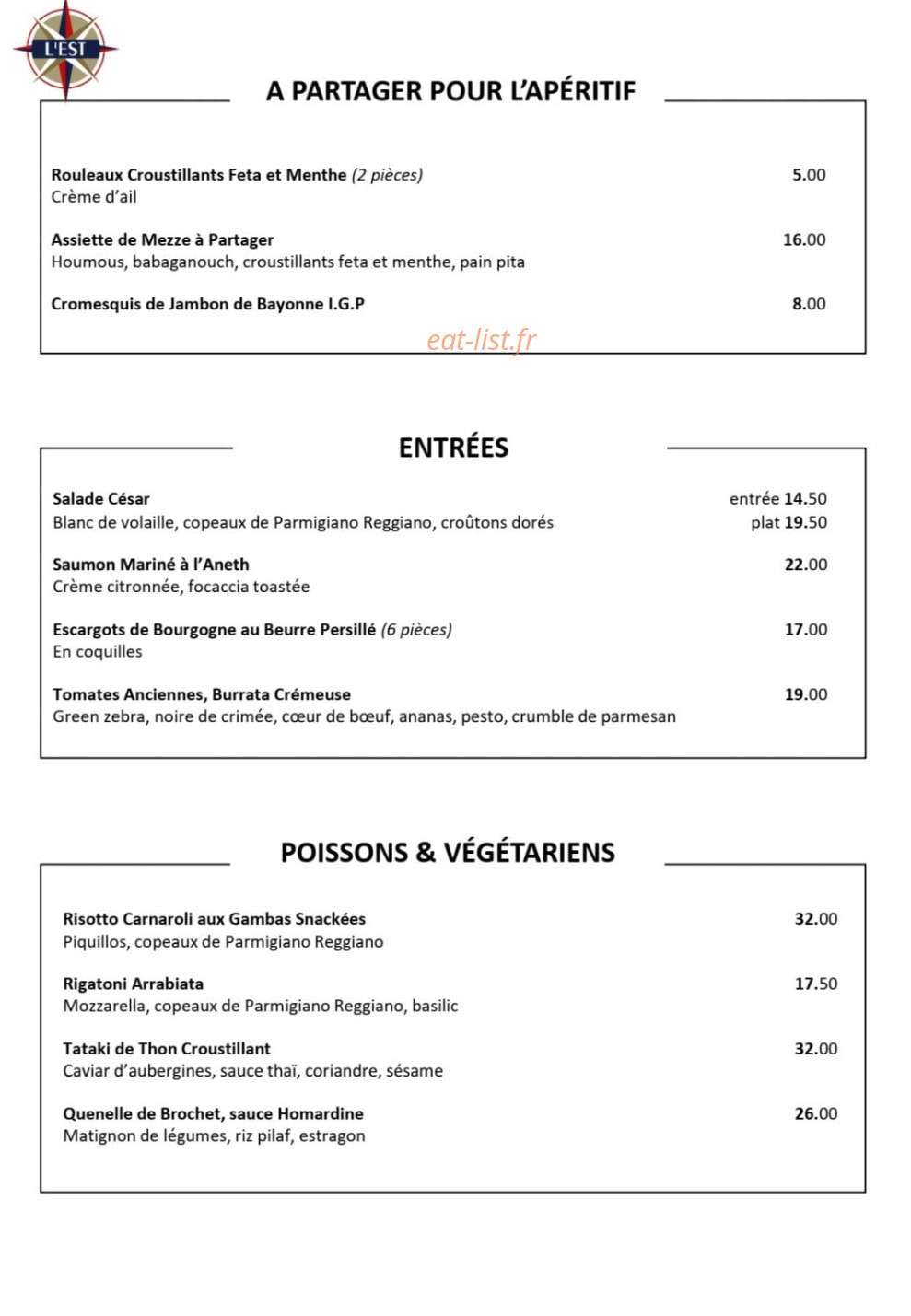 Brasserie L'Est — carte page 3