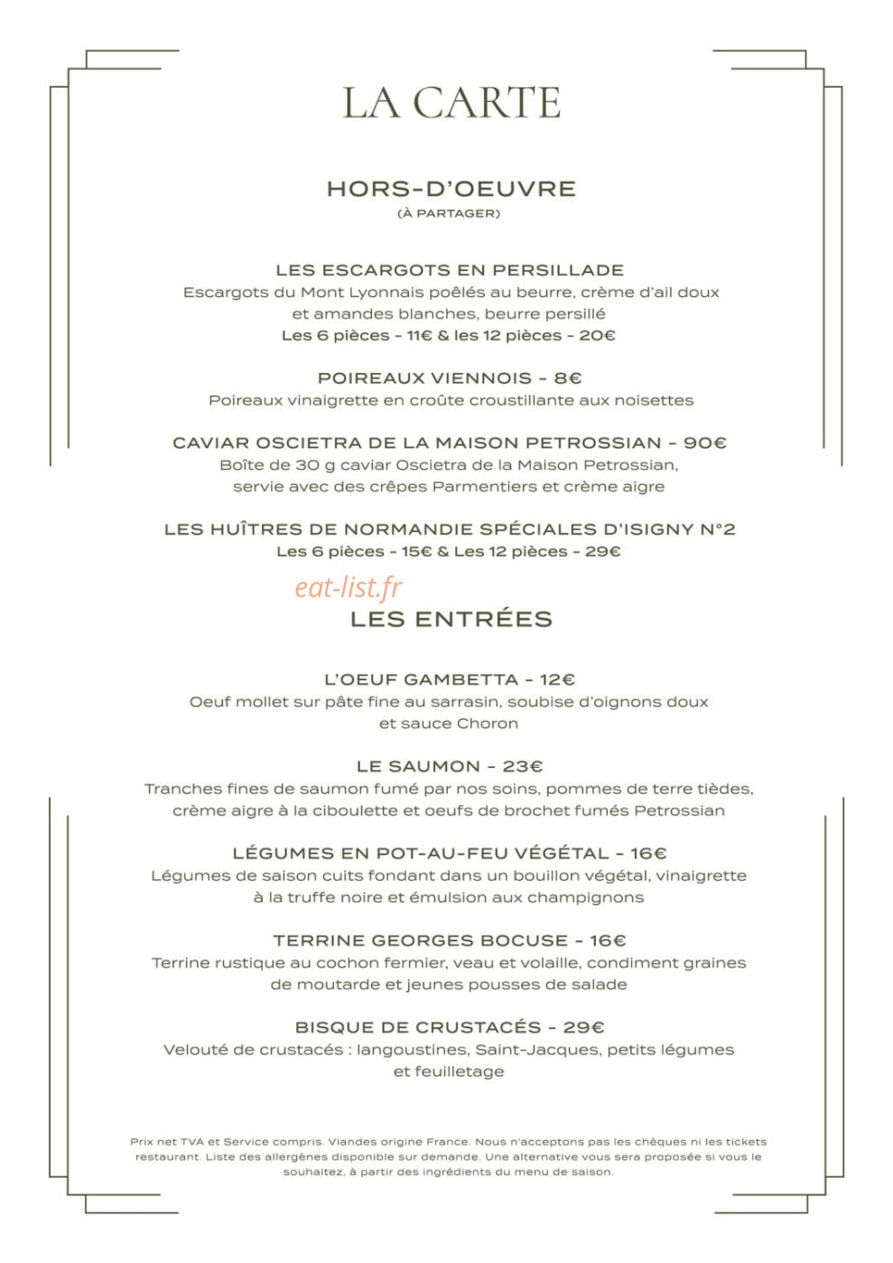 Brasserie Roseaux — carte page 2