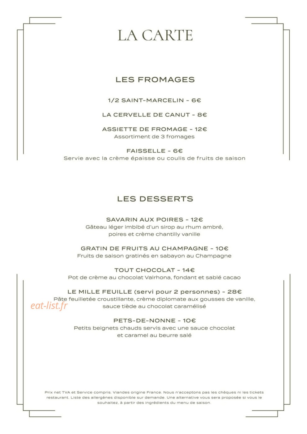 Brasserie Roseaux — carte page 4