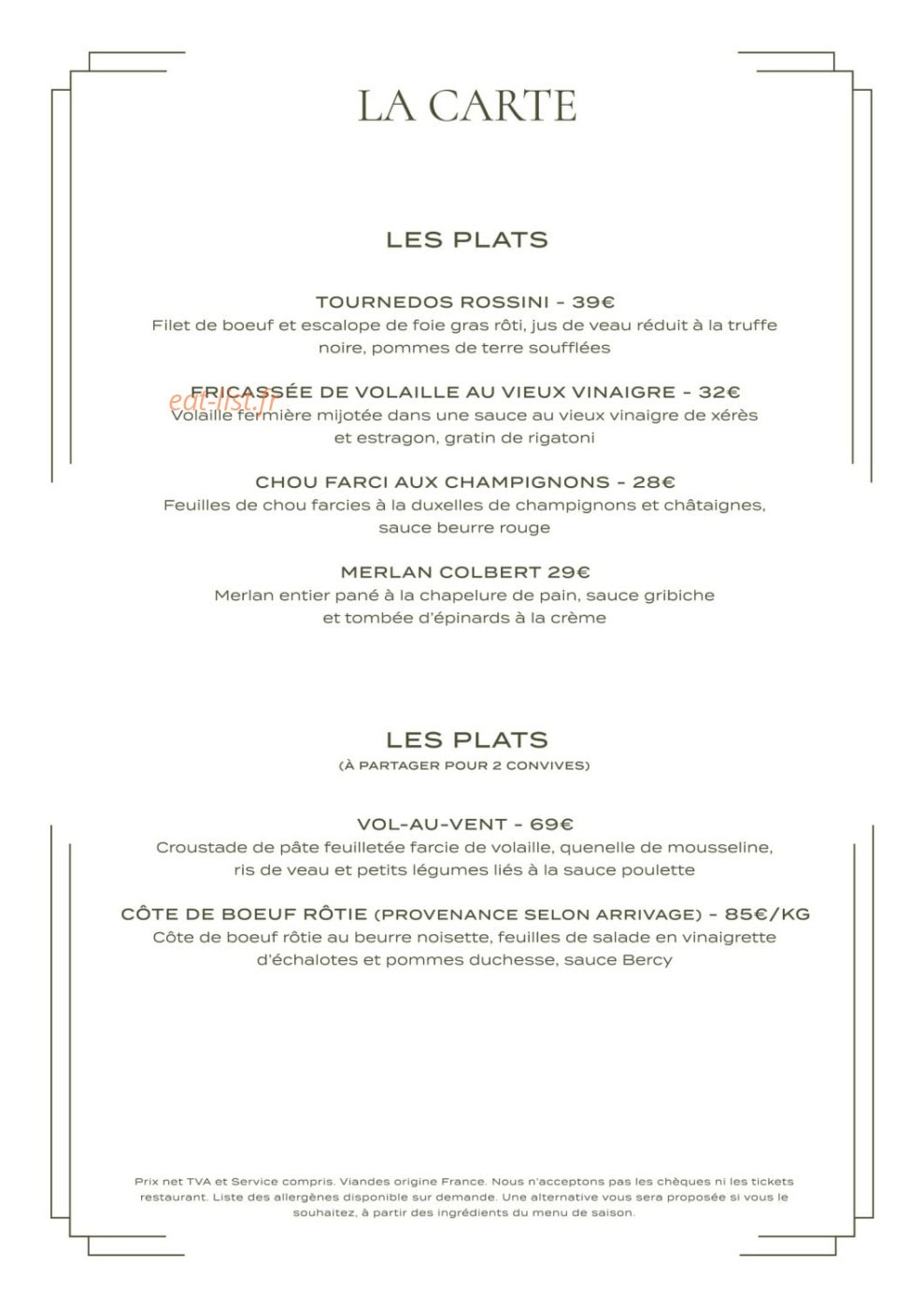 Brasserie Roseaux — carte page 3