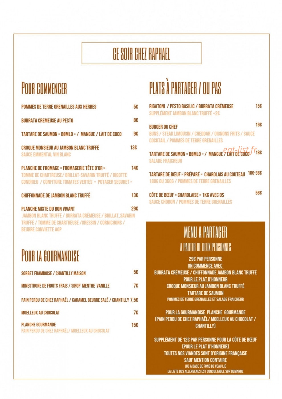 Chez Raphael — carte page 1