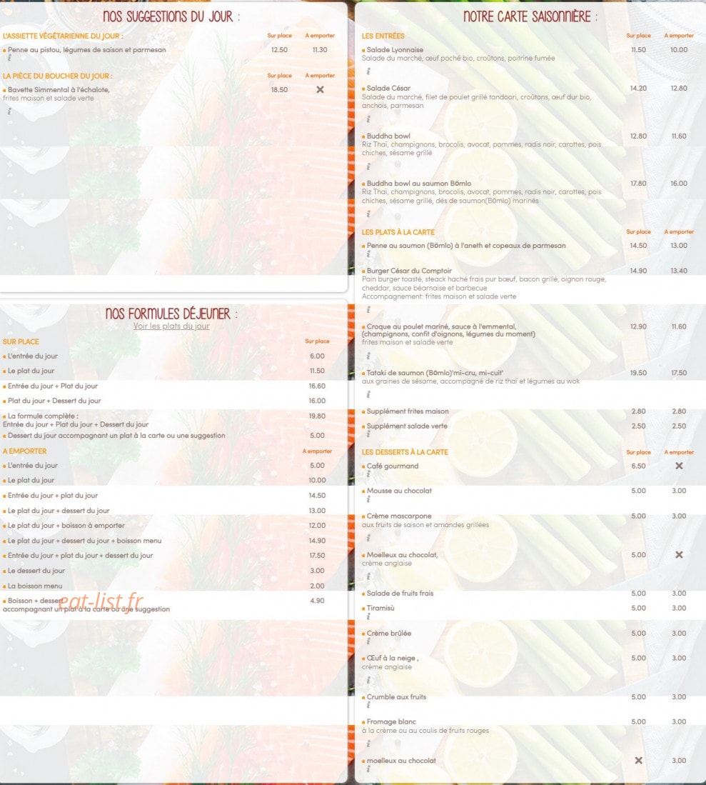 Comptoir et saveurs — carte page 1