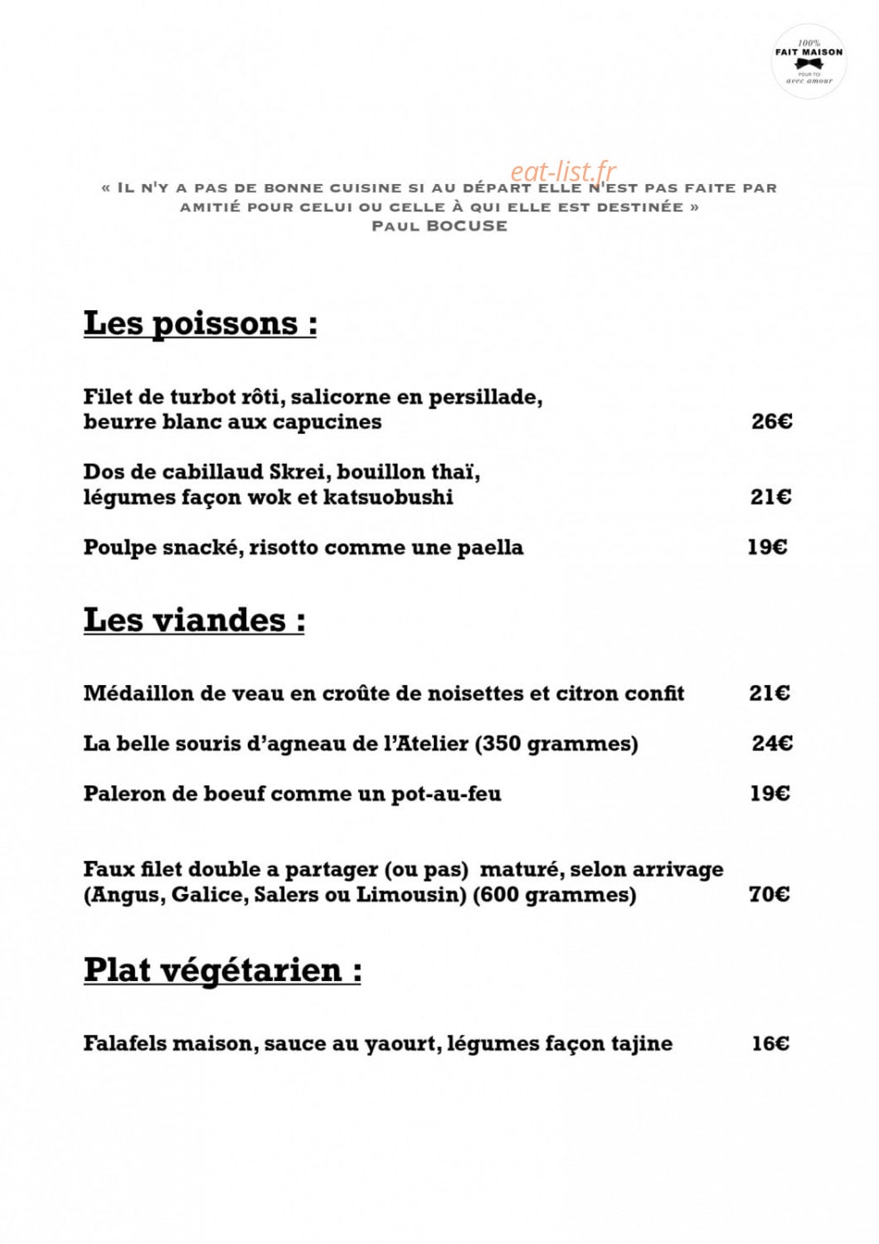 L'atelier des saveurs — carte page 2