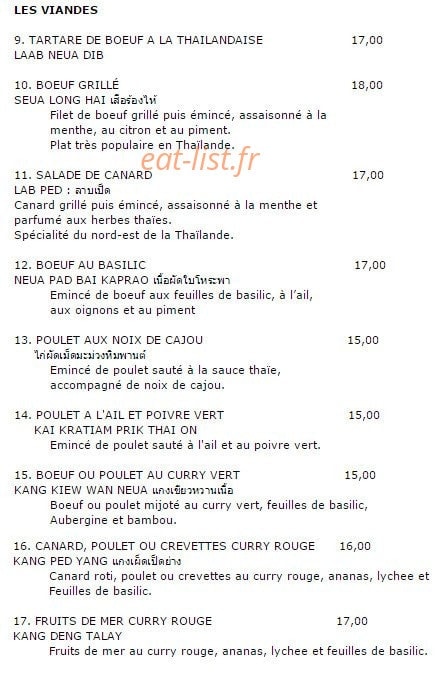 La Maison Thai — carte page 4