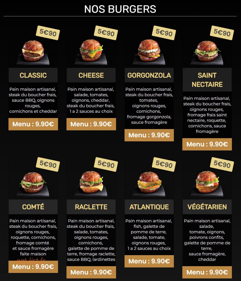Le Burger Artisanal — carte page 1