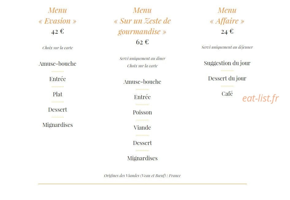 Le zeste gourmand — carte page 1