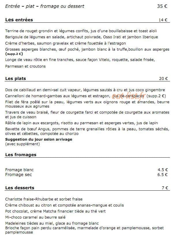 M Restaurant — carte page 1
