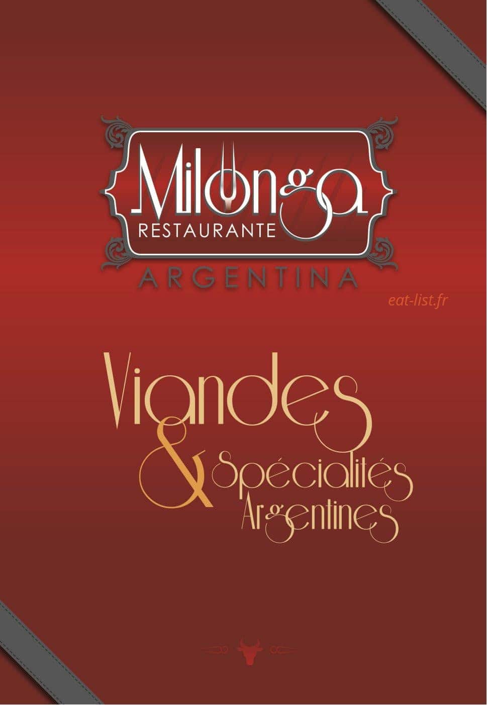 Milonga Restaurante — carte page 1