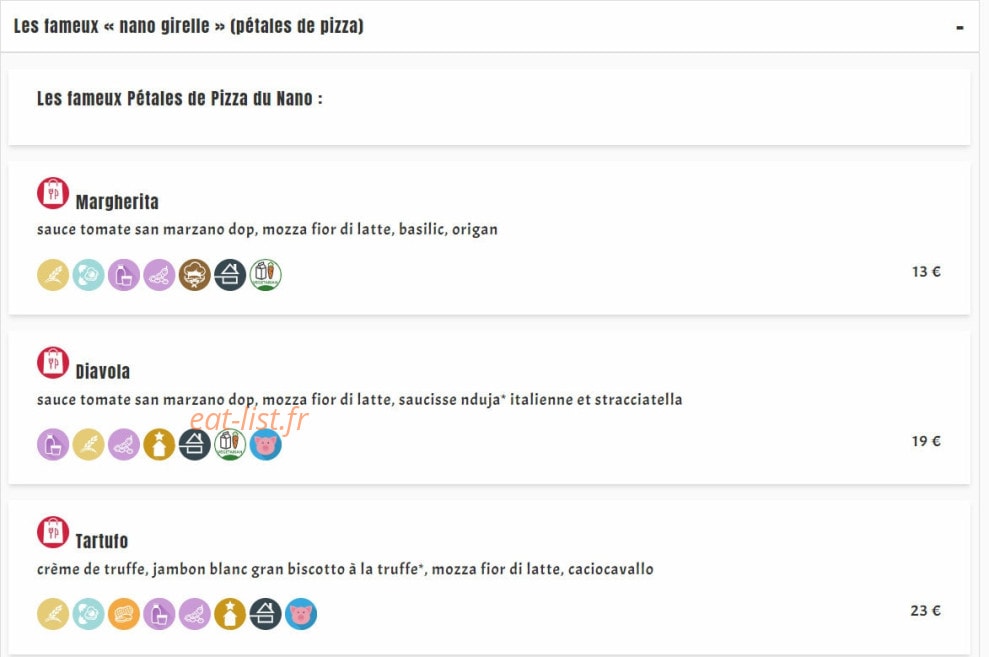 Nano Trattoria — carte page 3