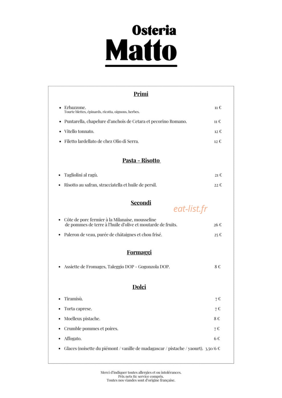 Osteria Matto — carte page 1
