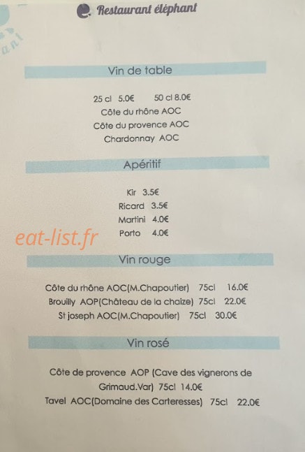 Restaurant Éléphant — carte page 3