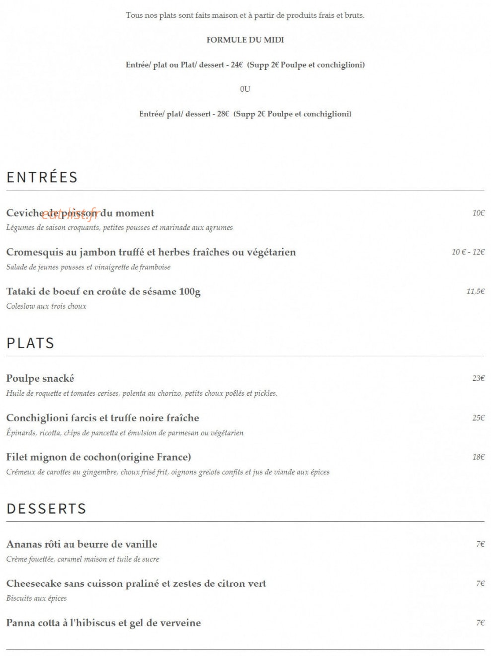 Restaurant Le K2 — carte page 1