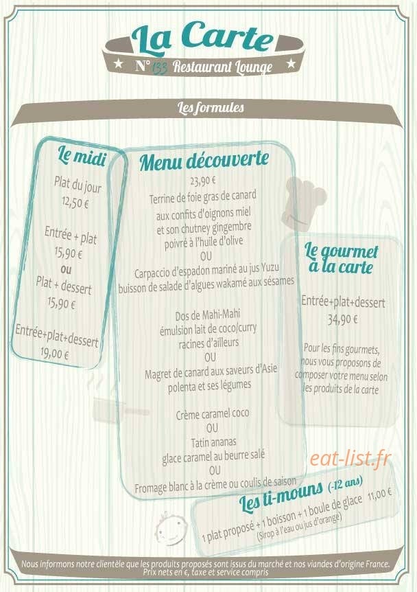 Restaurant Lounge N°133 — carte page 2