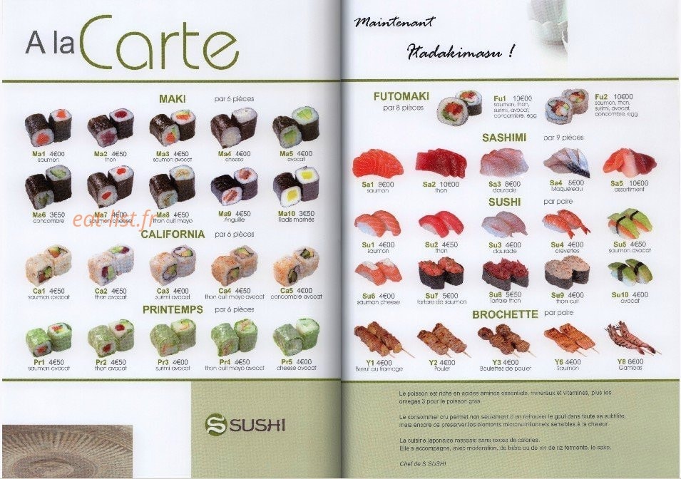 S Sushi — carte page 6