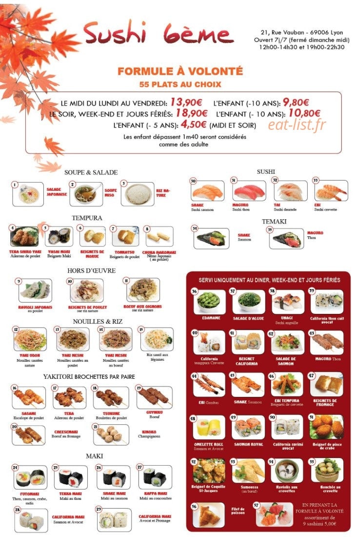 Sushi 6eme — carte page 1