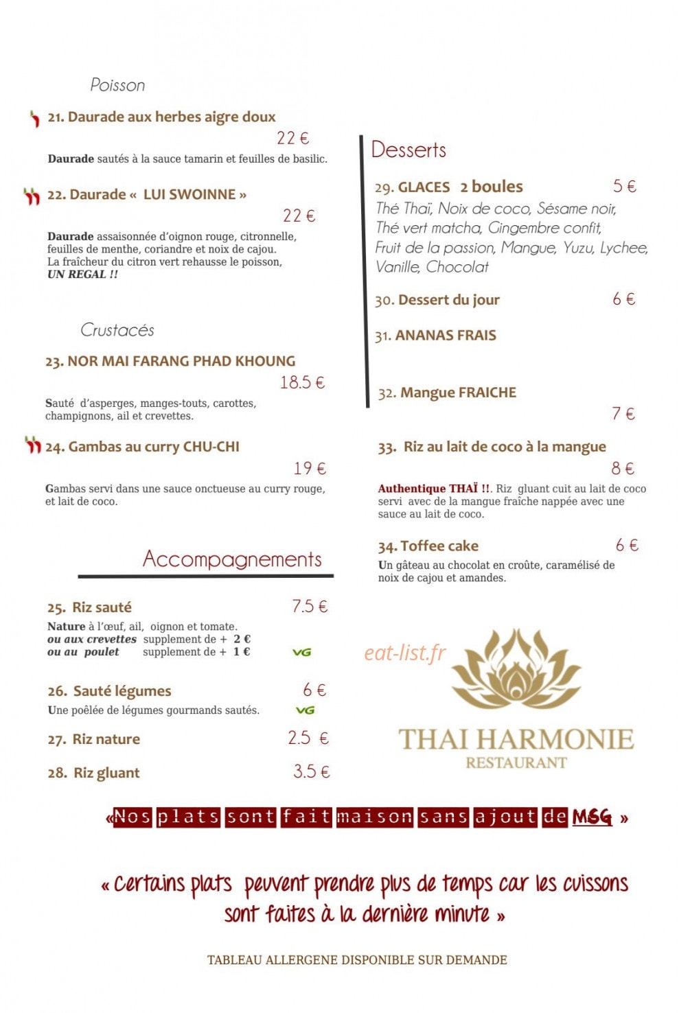 Thai Harmonie — carte page 2