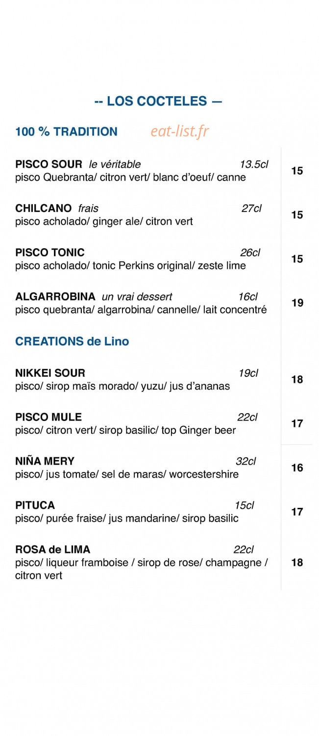 Yka, Bar et Ceviche — carte page 3