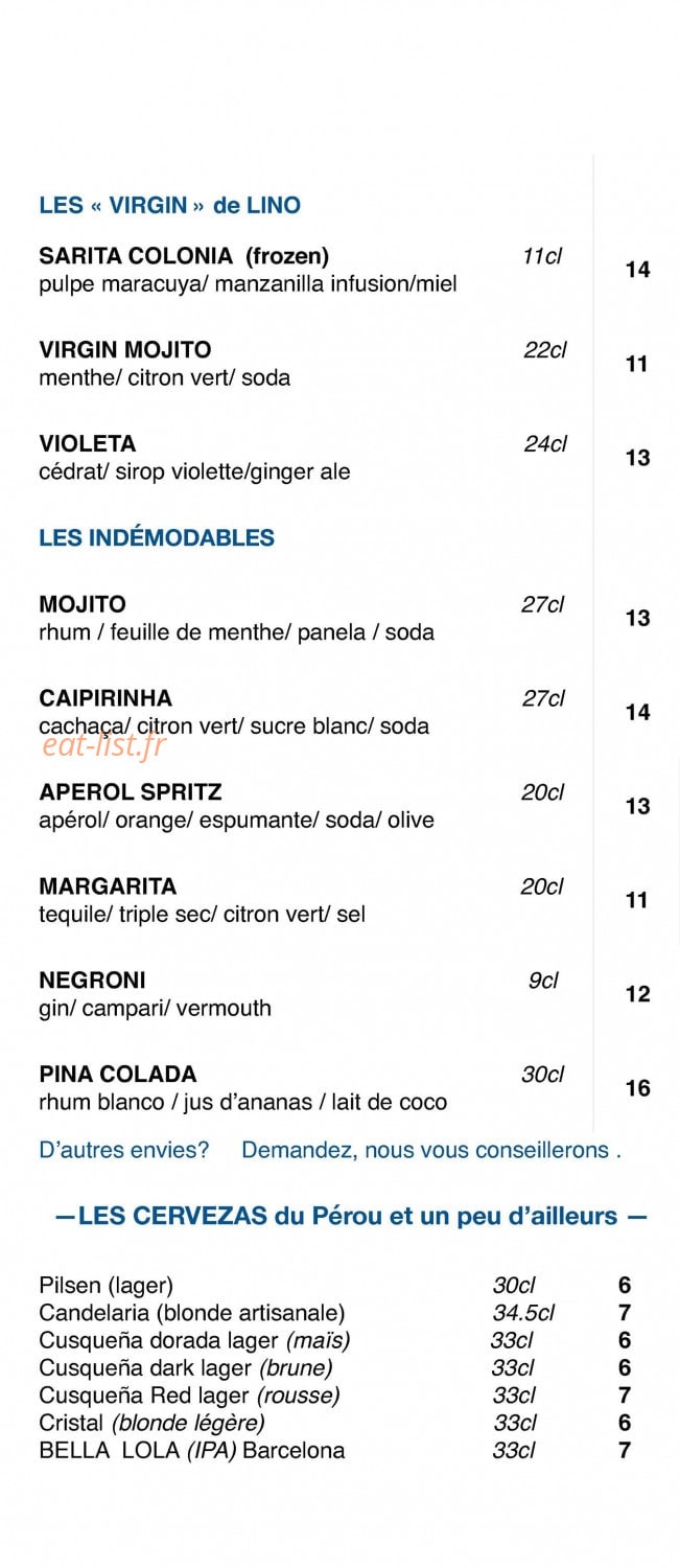 Yka, Bar et Ceviche — carte page 4