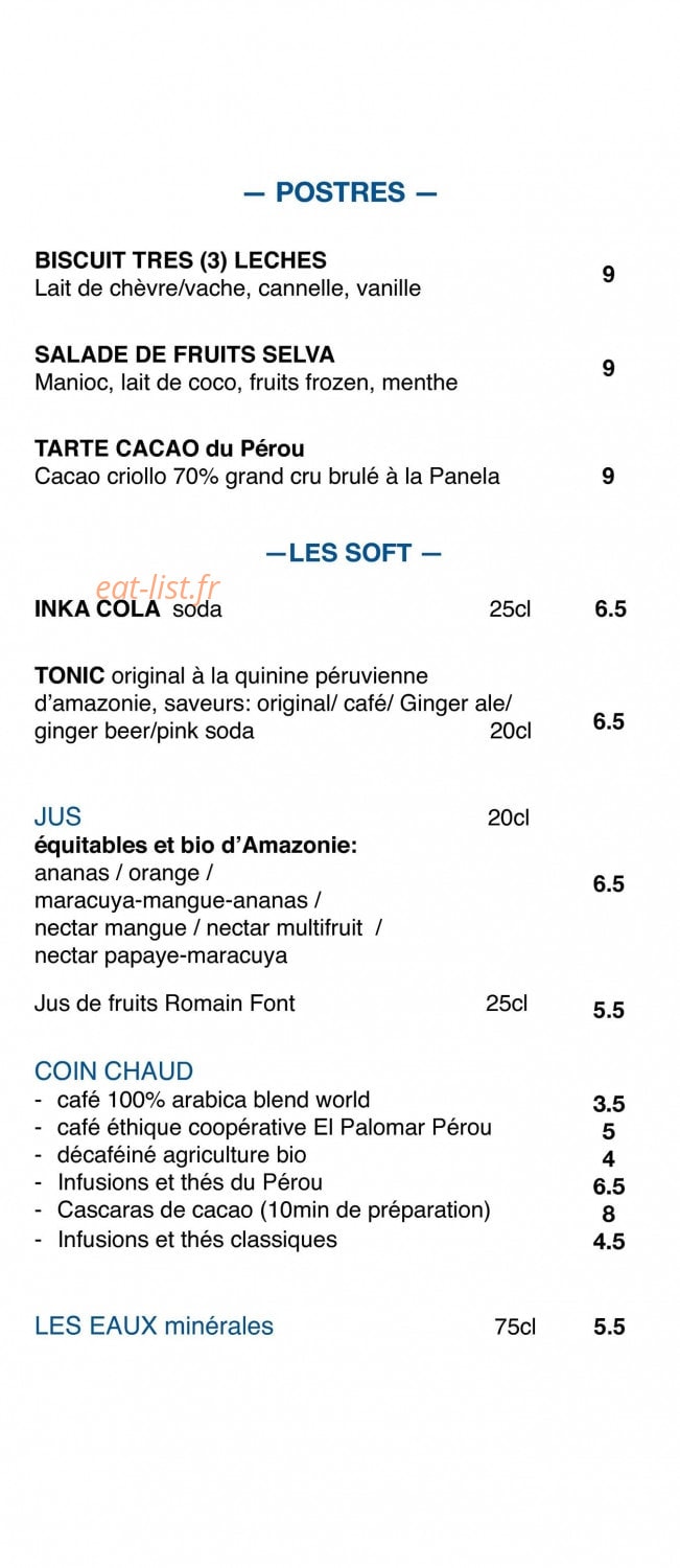 Yka, Bar et Ceviche — carte page 2