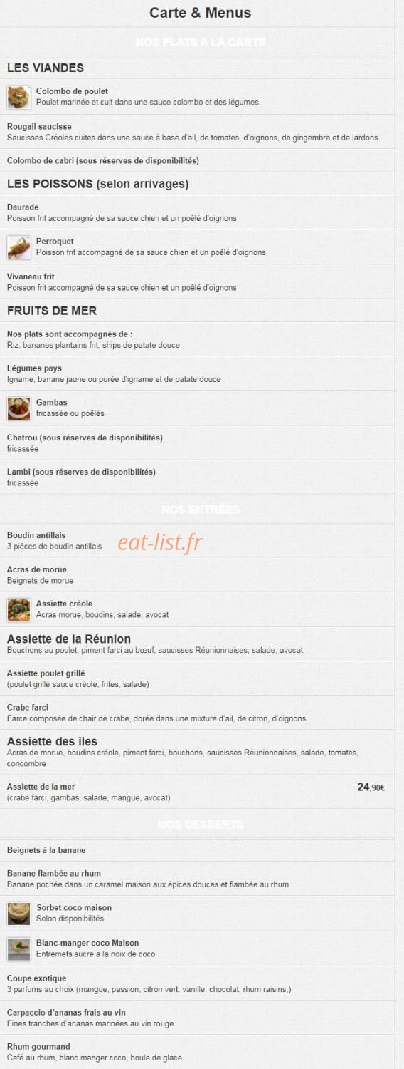 Bistro Creole — carte page 1
