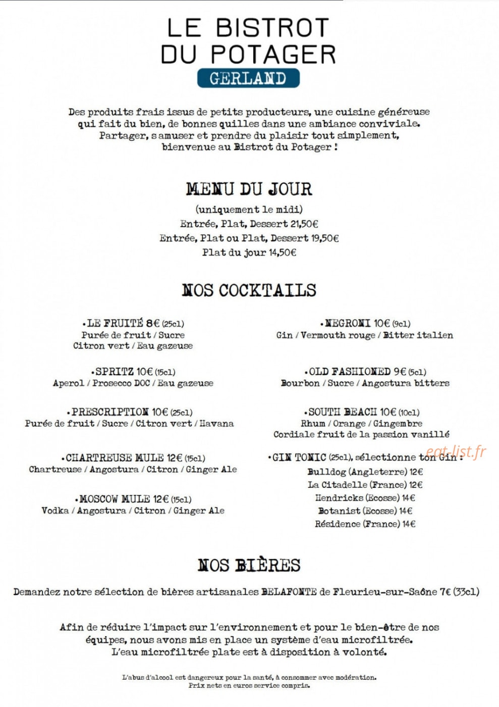 Bistrot du Potager — carte page 1