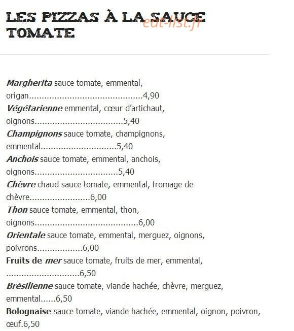 Etoile Pizza — carte page 4