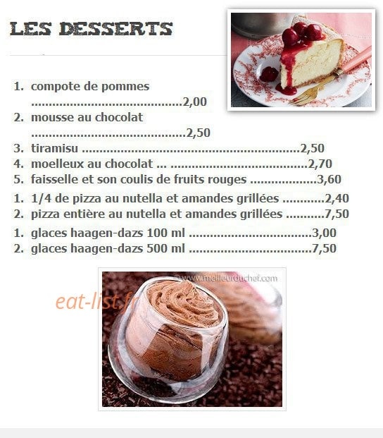 Etoile Pizza — carte page 1