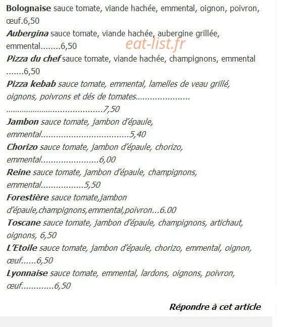 Etoile Pizza — carte page 5