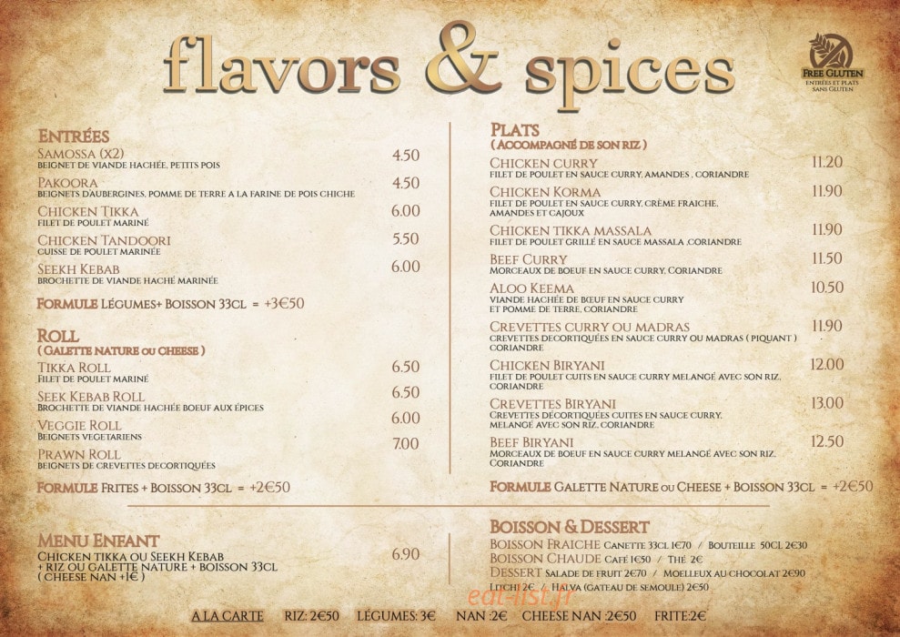 Flavors & Spices — carte page 1