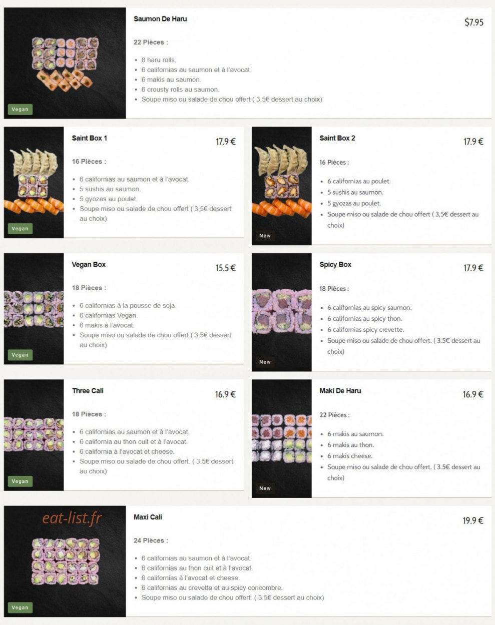 Haru Sushi Bar — carte page 3