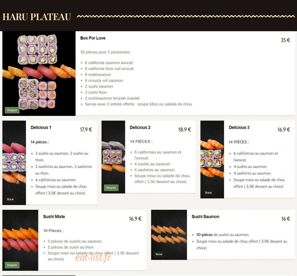 Haru Sushi Bar — carte page 2