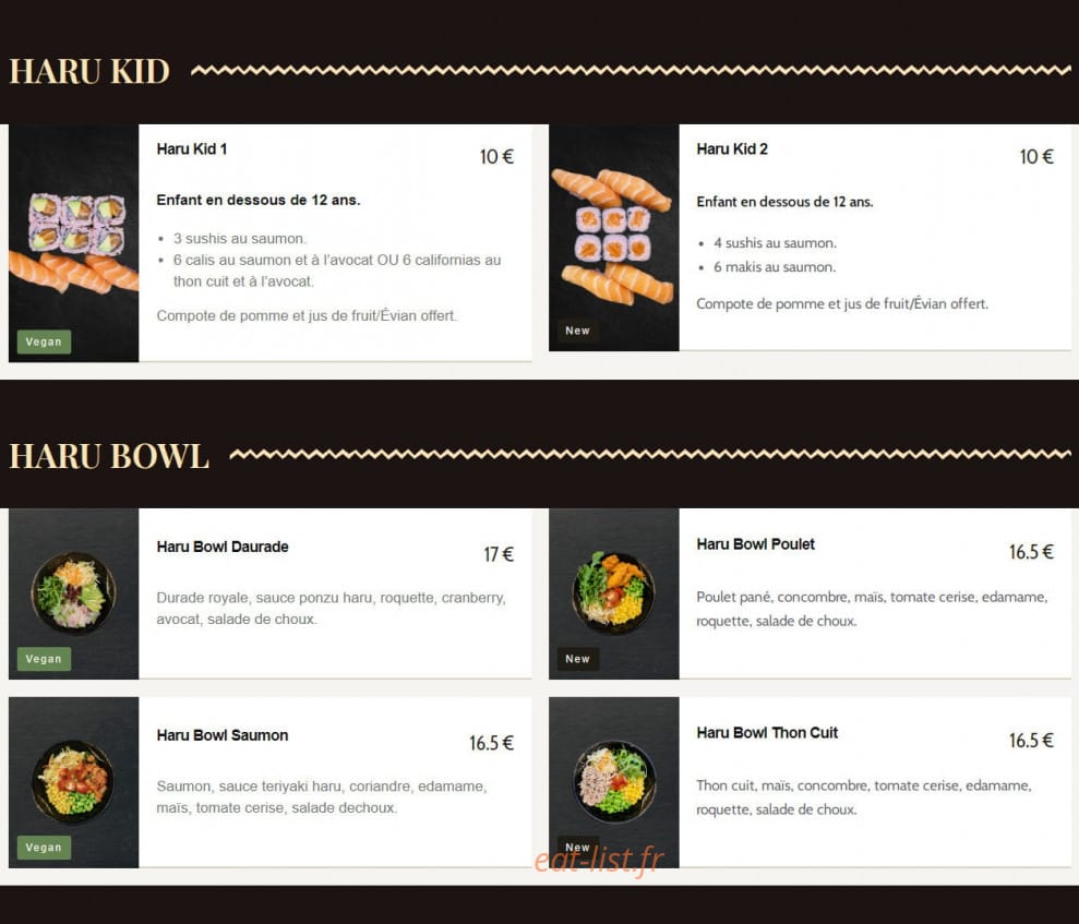 Haru Sushi Bar — carte page 9