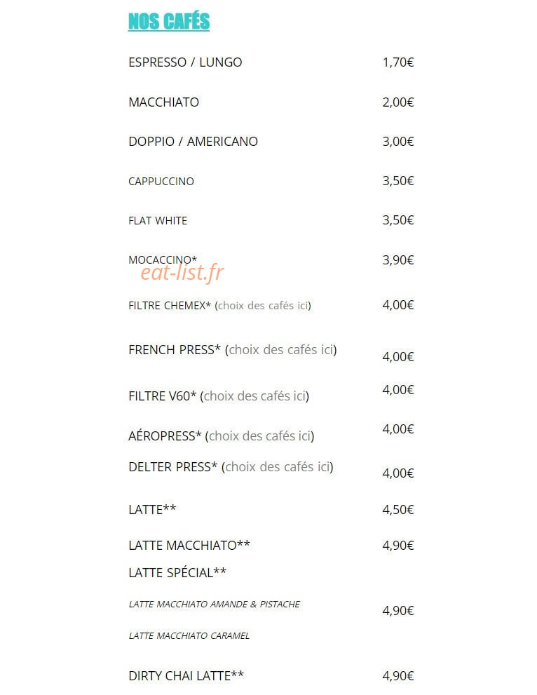 Kaova Café — carte page 1