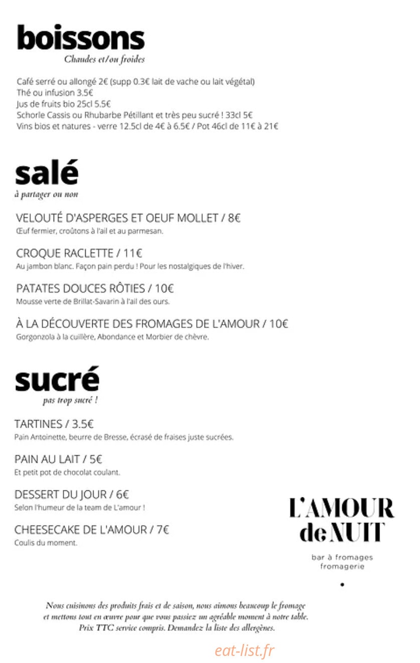 L'Amour de Nuit — carte page 2