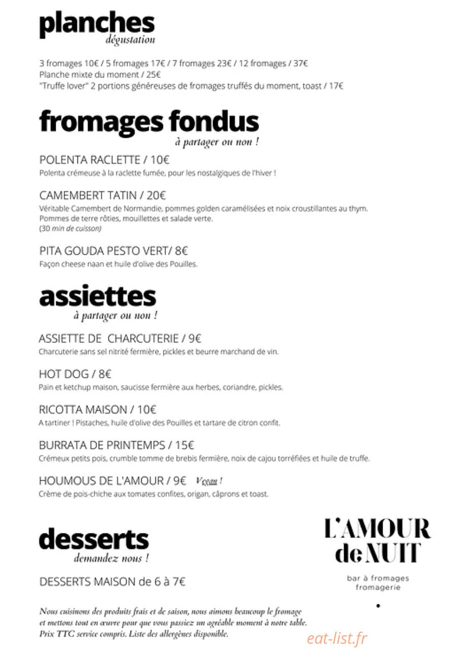 L'Amour de Nuit — carte page 1