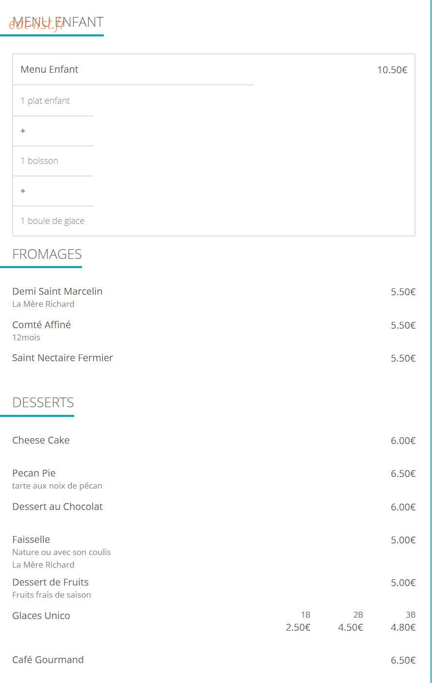 Carte et menu de Le French Fumoir à Lyon 7 — Les fromages, desserts, ...