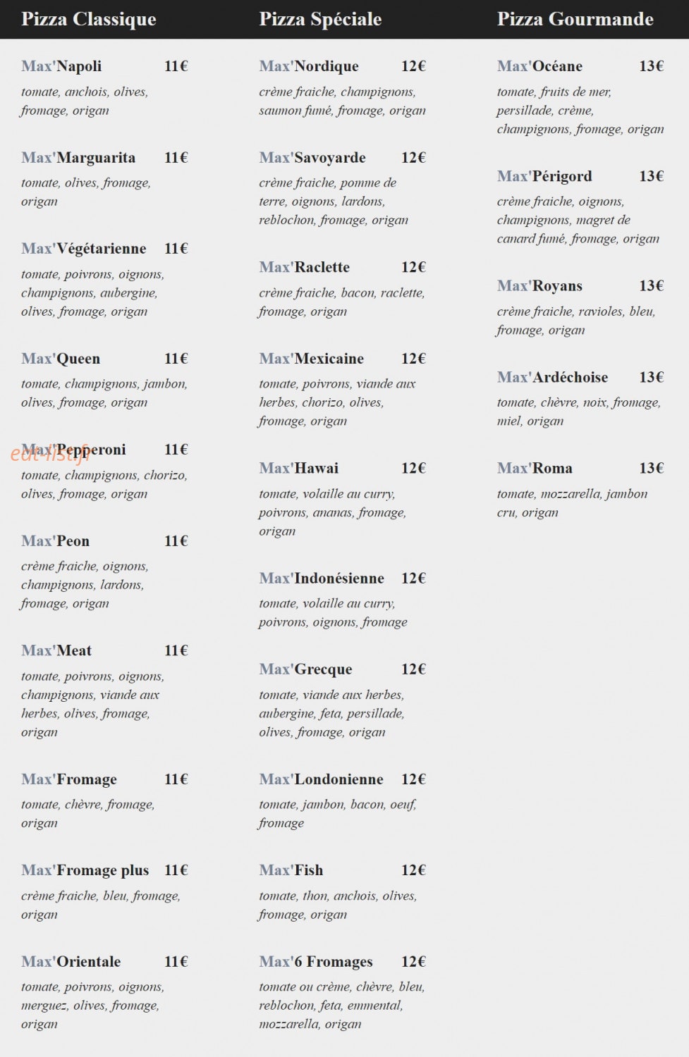 Max Call — carte page 1