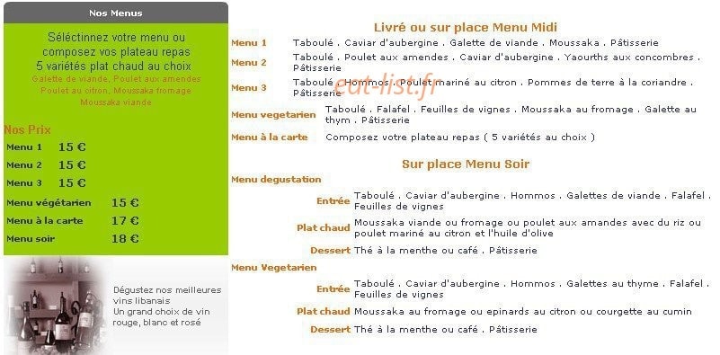 Meza Libanais — carte page 1