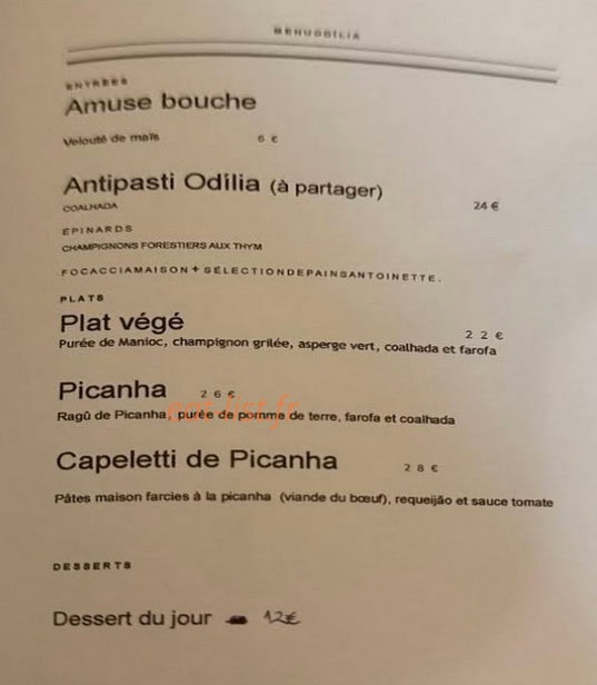 Odília restaurant — carte page 1
